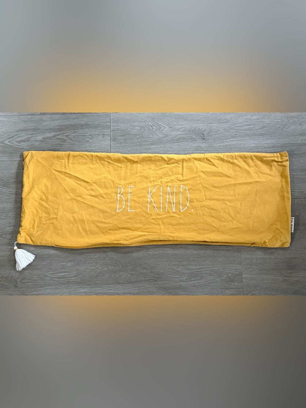 Rae Dunn Canvas Mustard Yellow 'BE KIND' Embroidered Pillowcase